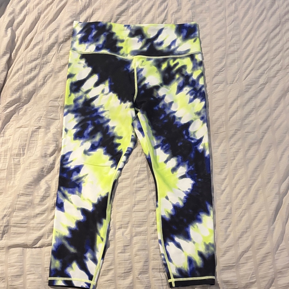 Athleta Blue and Yellow Tie-Dye Leggings